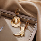 Trendy Western Boot & Hat Design Gold Plated Hoop Earrings Wholesale