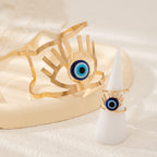 Evil Eye 18K Gold Blue Adjustable Cuff Bracelet Band Ring Women Bulk