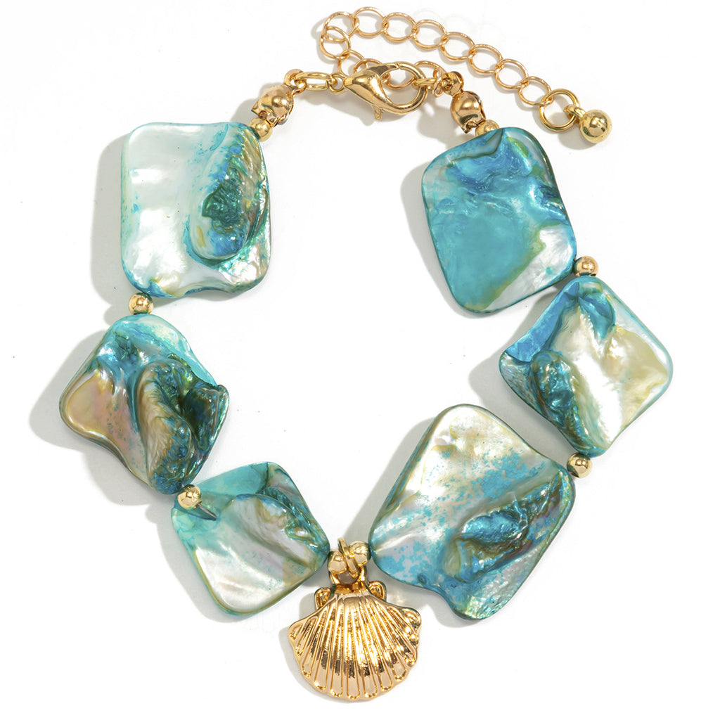 Shell Multi Gemstone Beads 18K Gold Anti Tarnish Bracelet Women Bulk
