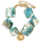Shell Multi Gemstone Beads 18K Gold Anti Tarnish Bracelet Women Bulk