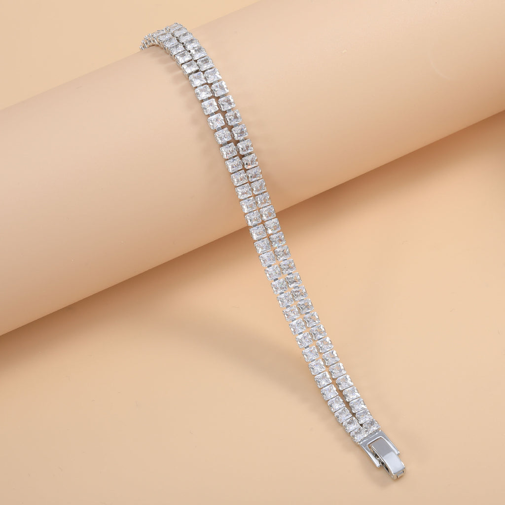 Bulk Double Strand Tennis Style Gold Silver Plated CZ Copper Bracelet