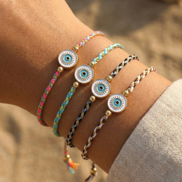 Multi Color Evil Eye Gold Plated Thread Bracelet  For Women Bulk Main image