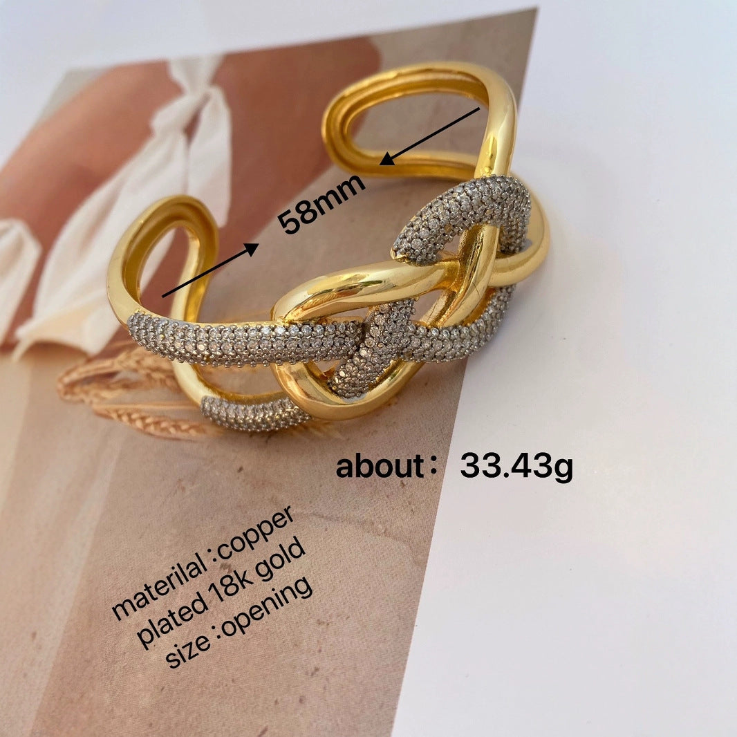 Cross Over Layer 18K Gold CZ Anti Tarnish Openable Cuff Bracelet Bulk