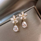 Gold Silver Flower Cubic Zirconia Dangler Earrings For Women Bulk