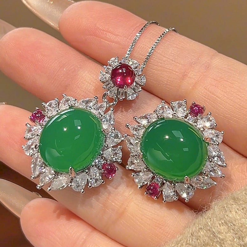 Simulation Green CZ Silver Anti Tarnish Necklace Ring Set Bulk