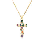 Rosery Cross Over Rainbow 18K Gold Plated Anti Tarnish Necklace Pendant Chain For Women