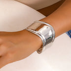 Glossy Wave Silver Anti Tarnish Cuff Kada Bracelet For Women Bulk
