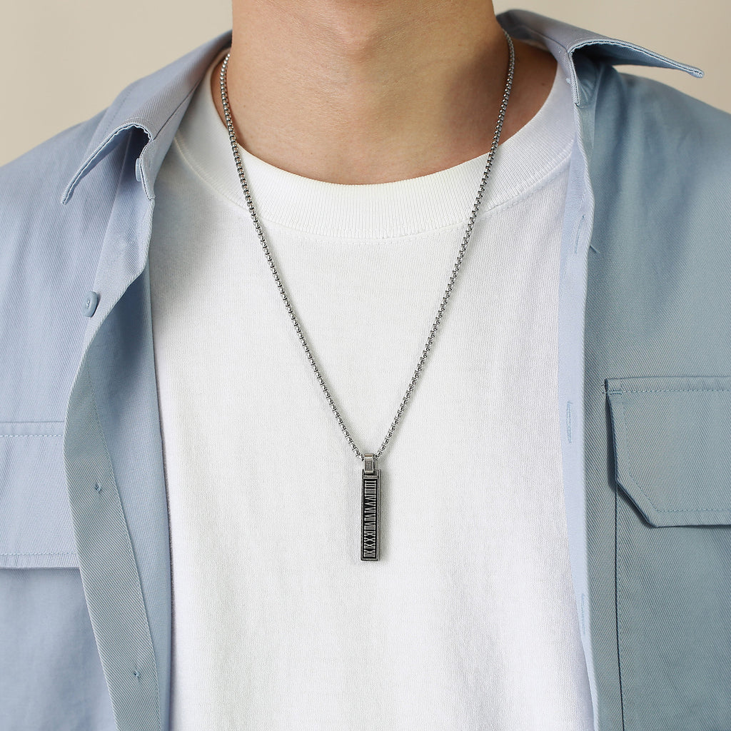Roman Number Bar Id Gold Black Silver Atique Stainless Steel Popcorn Pendant Chain For Men