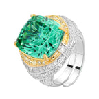 Green Cushion Cut Silver CZ Copper Anti Tarnish Cocktail Ring Wholesale