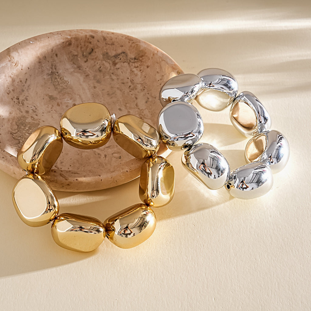 Designer Dual Tone Stretchable Gold Silver Plated Alloy Bracelet Bulk