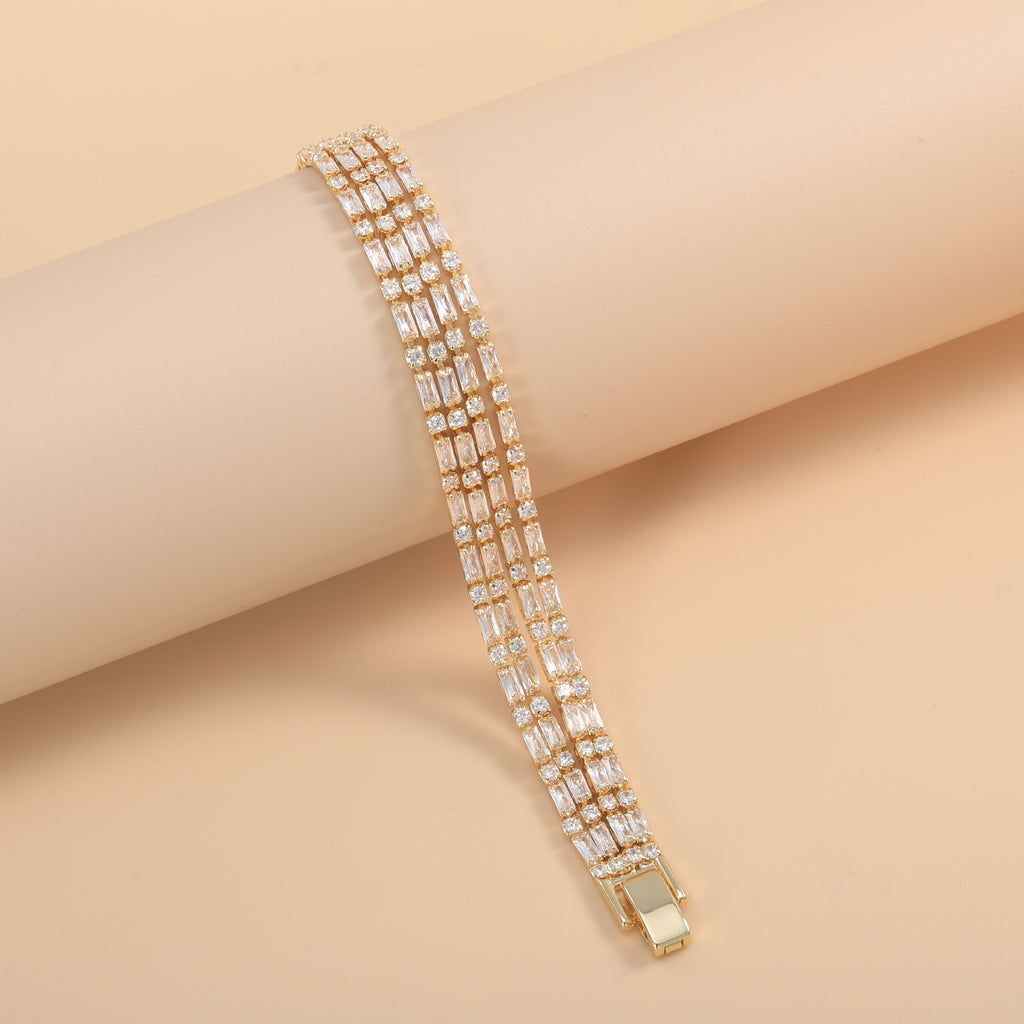 Bulk Baguette Cut Gold Silver Plated CZ Anti Tarnish Copper Bracelet
