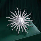 Sun Cubic Zirconia Pearl White 18K Gold Anti Tarnish Brooch Women Bulk