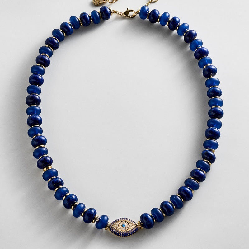 Designer Blue Evil Eye Style Gold Beads Copper Bracelet & Necklace Bulk