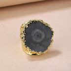 Black Pink Gemstone Crystal 18K Gold Adjustable Ring For Women Bulk