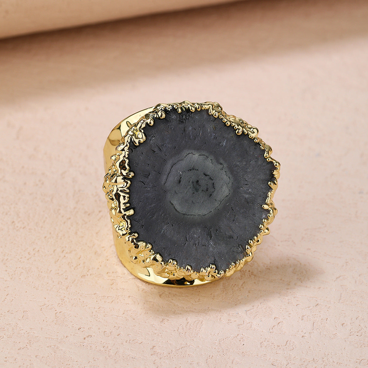 Black Pink Gemstone Crystal 18K Gold Adjustable Ring For Women Bulk