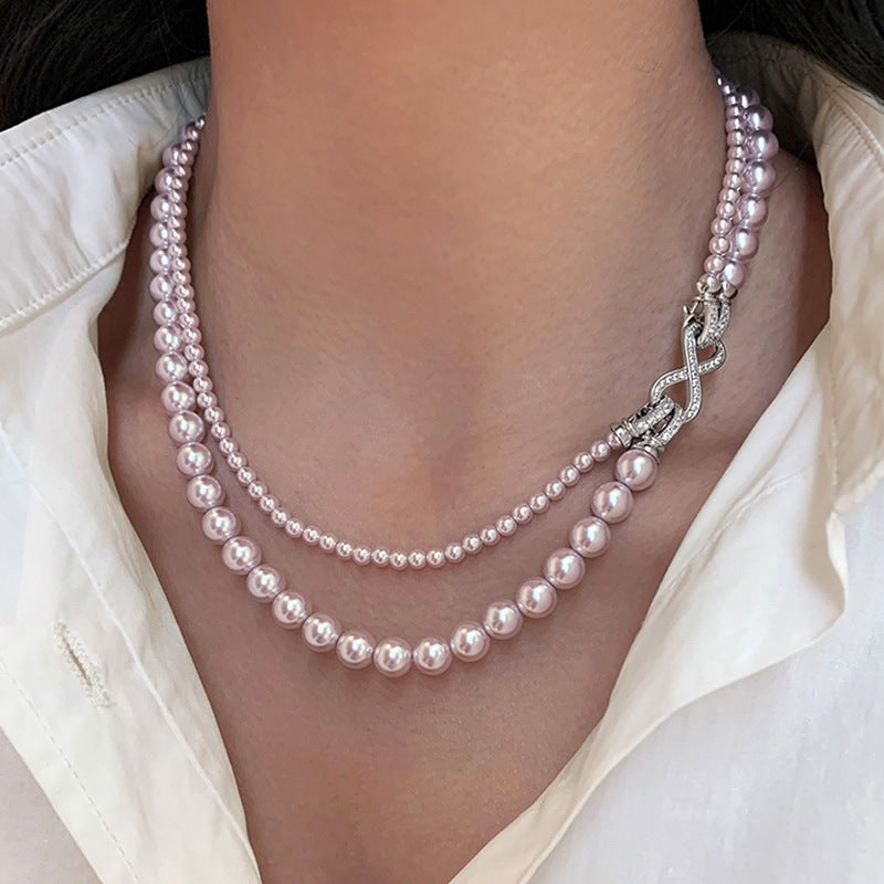 Dual Layer Pearl Infinity 18K Gold Anti Tarnish Necklace Women Bulk