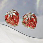 Strawberry Heart 18K Gold Red Cubic Zirconia Stud Earring Women Bulk