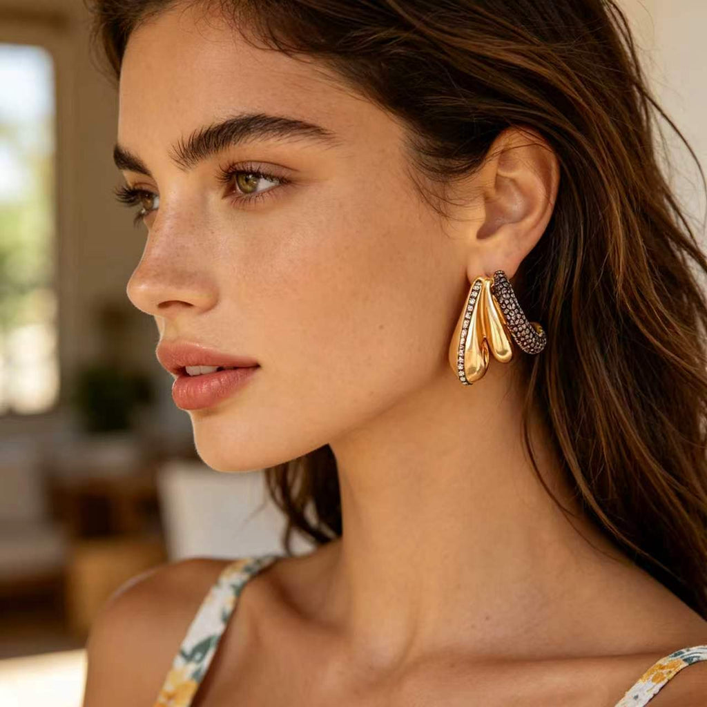 Luxury Two-Tone Teardrop Gold Silver Rhinestone Drop Earrings Women Bulk