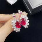 Oval Ruby Red Stone Silver Plated CZ Copper Necklace Combo Set Bulk