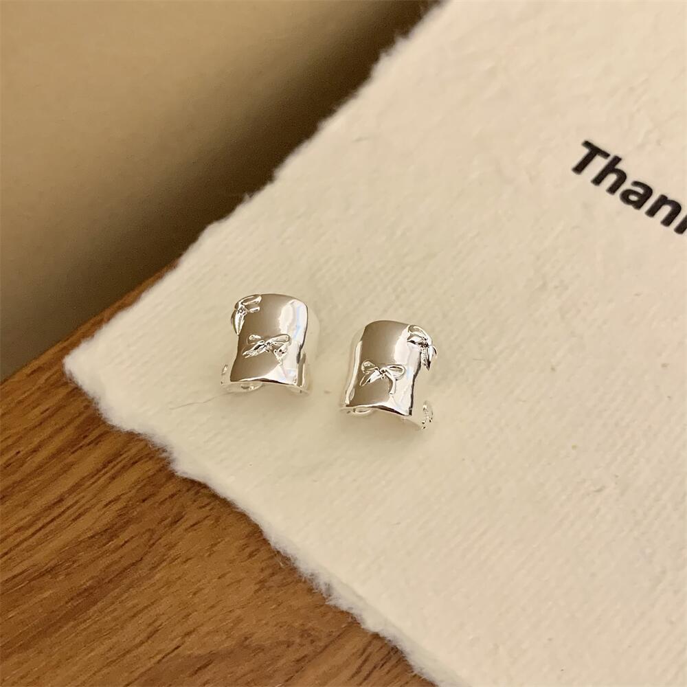 Bow Ribbon Glossy Silver Ear Cuff Earring Pair For Women Bulk Secondary image