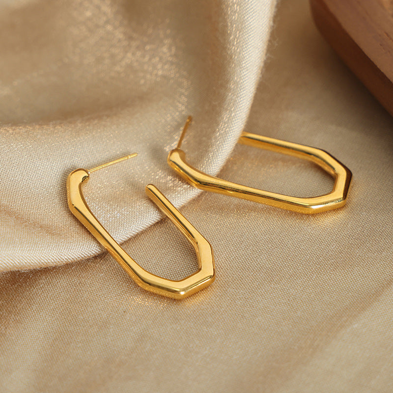 Geometric Hexagon Gold Silver Anti Tarnish Copper Hoop Earrings Bulk