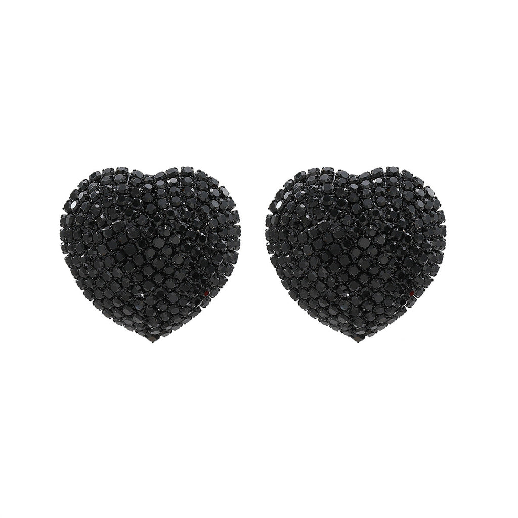 Heart Red Black Gold Silver Rhinestone Crystal Stud Earring Women Bulk