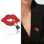 Red Lips & Lipstick Gold Plated Rhinestone Brooch For Women Bulk
