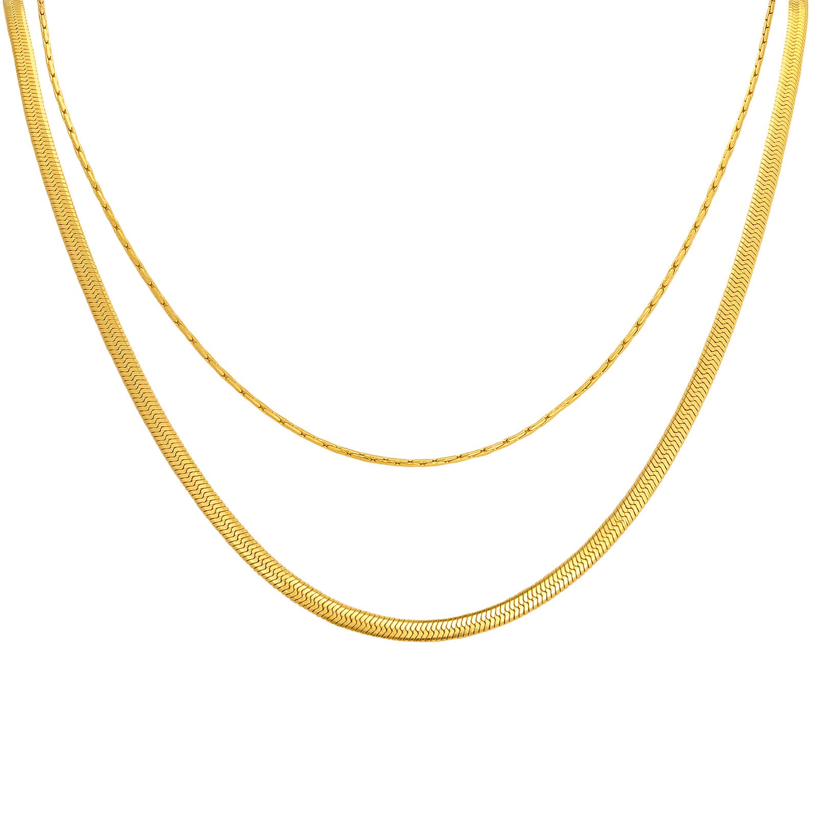 Bulk Layered Flat Chain Gold Anti Tarnish Stainless Steel Necklace