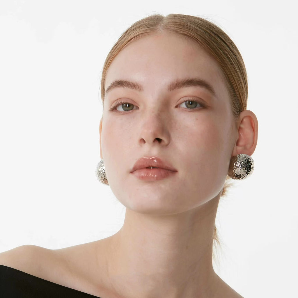 Bold Round Hammered 18K Gold Silver Anti Tarnish Stud Earring Bulk