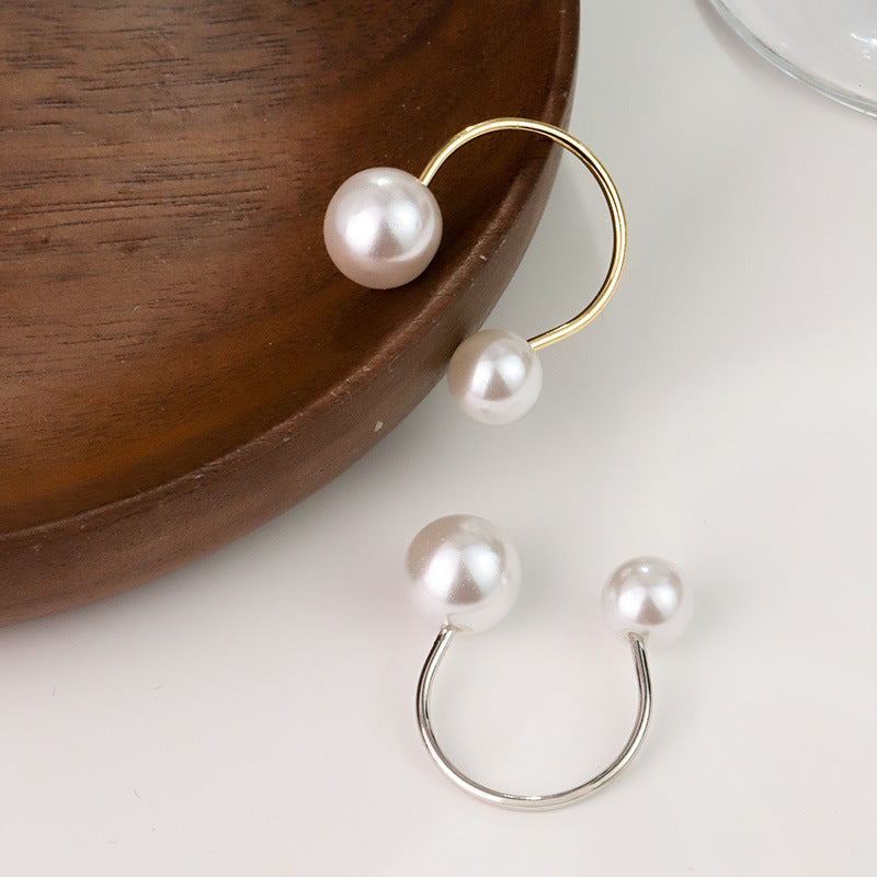 Dual Pearl White 18K Gold Anti Tarnish Free Size Ring For Women Bulk