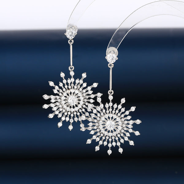 Luxury Snowflake Silver Plated CZ Anti Tarnish Copper Drop Earrings Bulk Main image