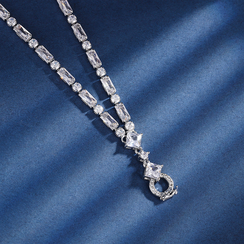 Square Solitaire Silver Cubic Zirconia Anti Tarnish Necklace Bulk Secondary image