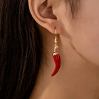 Trendy Red Green Mirchi And Spice Gold Enamel Dangler Earrings Bulk