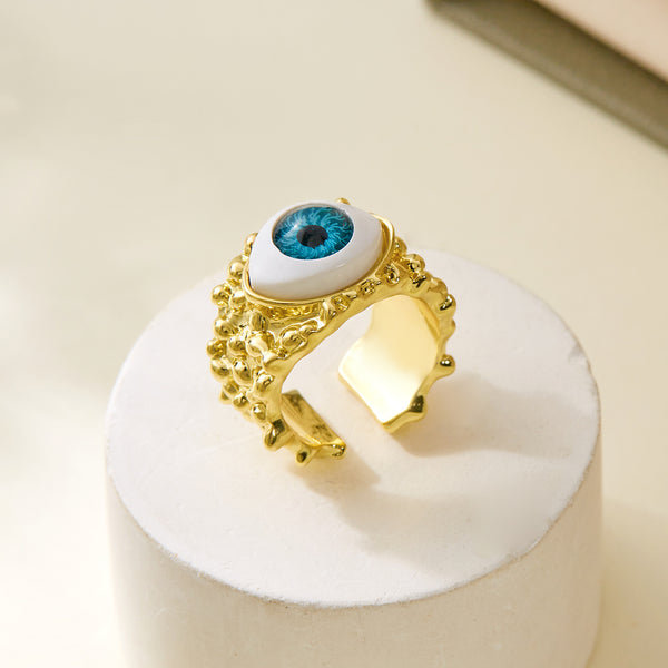 Evil Eye 18K Gold Blue Green Adjustable Band Ring For Women Bulk Main image