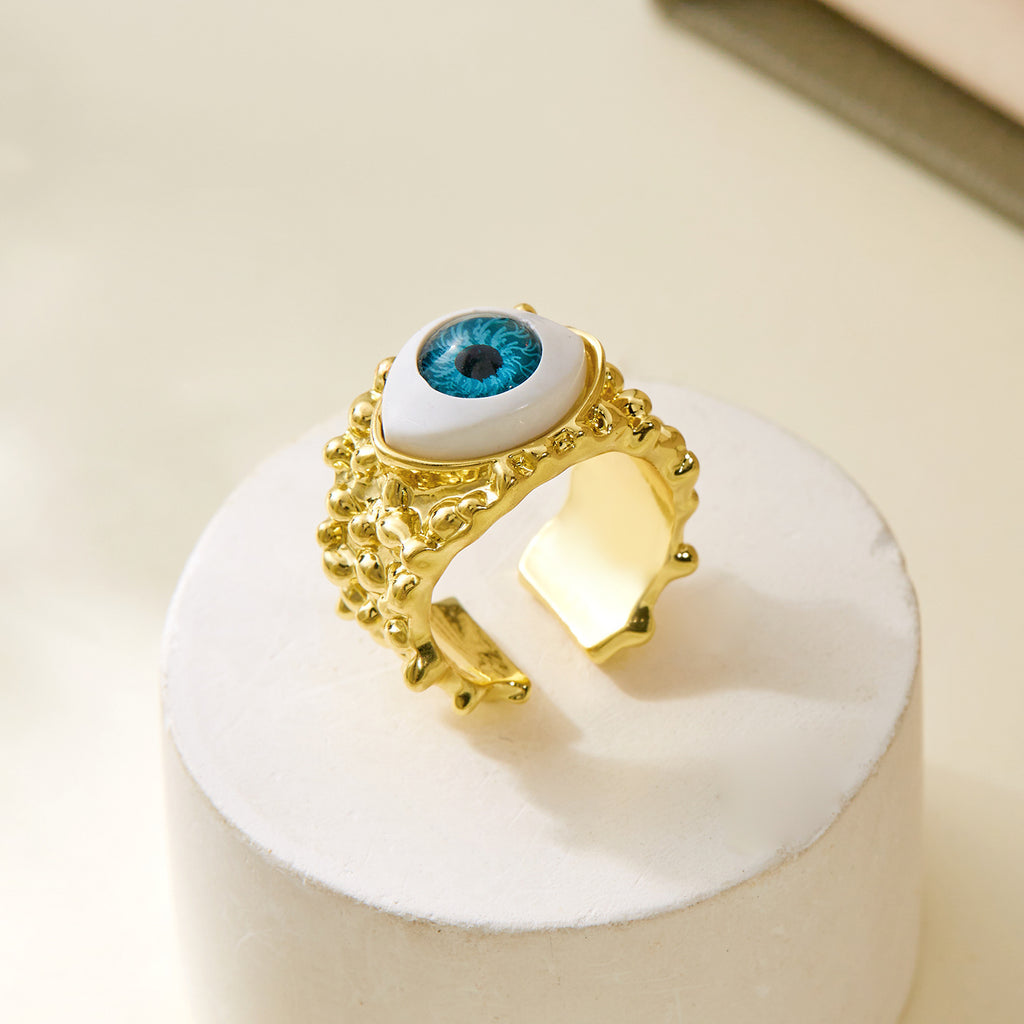 Evil Eye 18K Gold Blue Green Adjustable Band Ring For Women Bulk