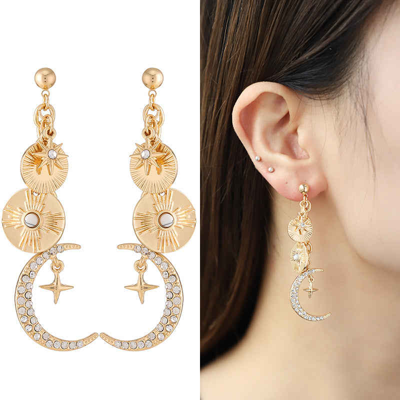 Coin Star Sun Moon Clouds Universe 18K Gold Anti Tarnish Necklace Earring Bracelet Set For Women