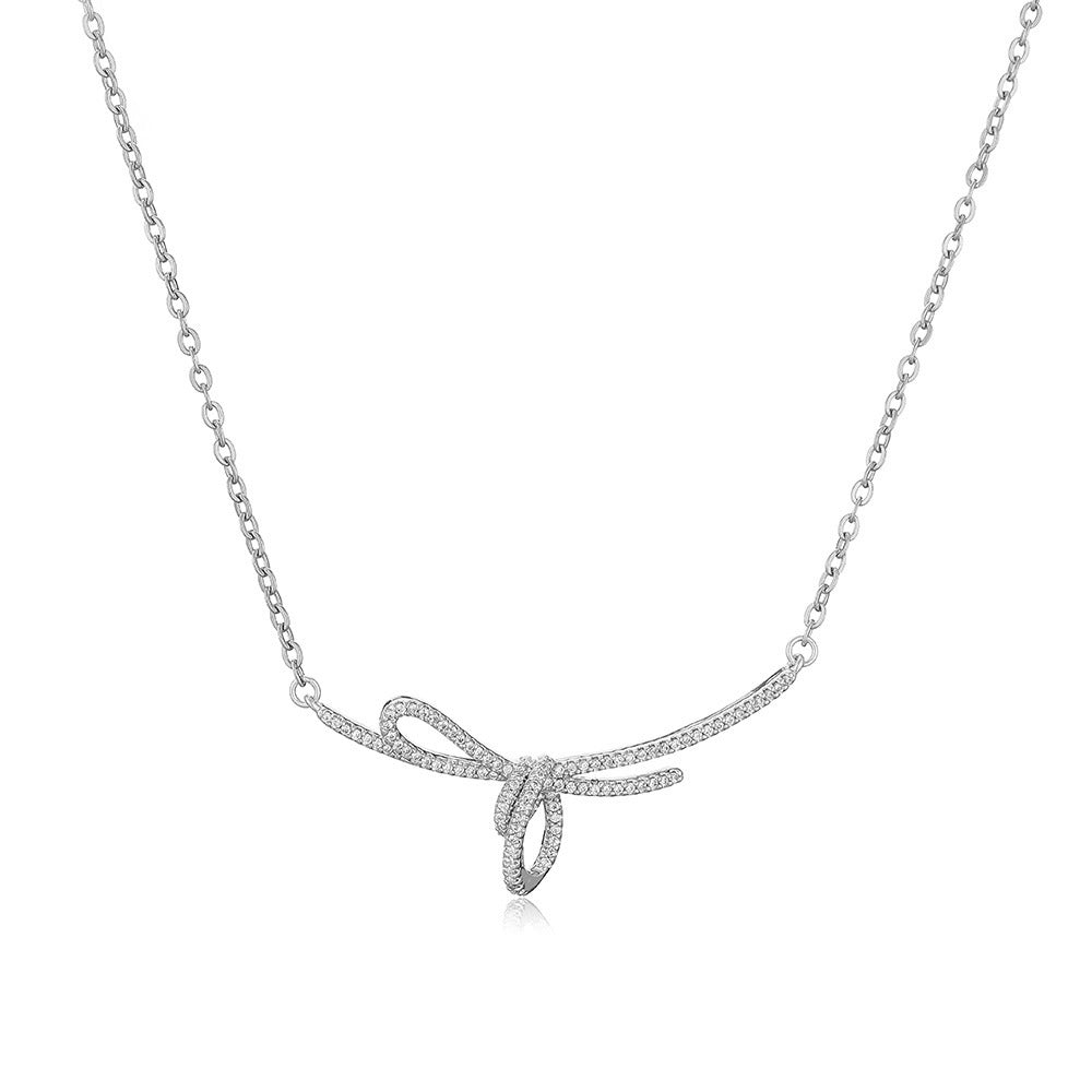 Bow Knot Gold Silver CZ Anti Tarnish Necklace Earrings Set Bulk