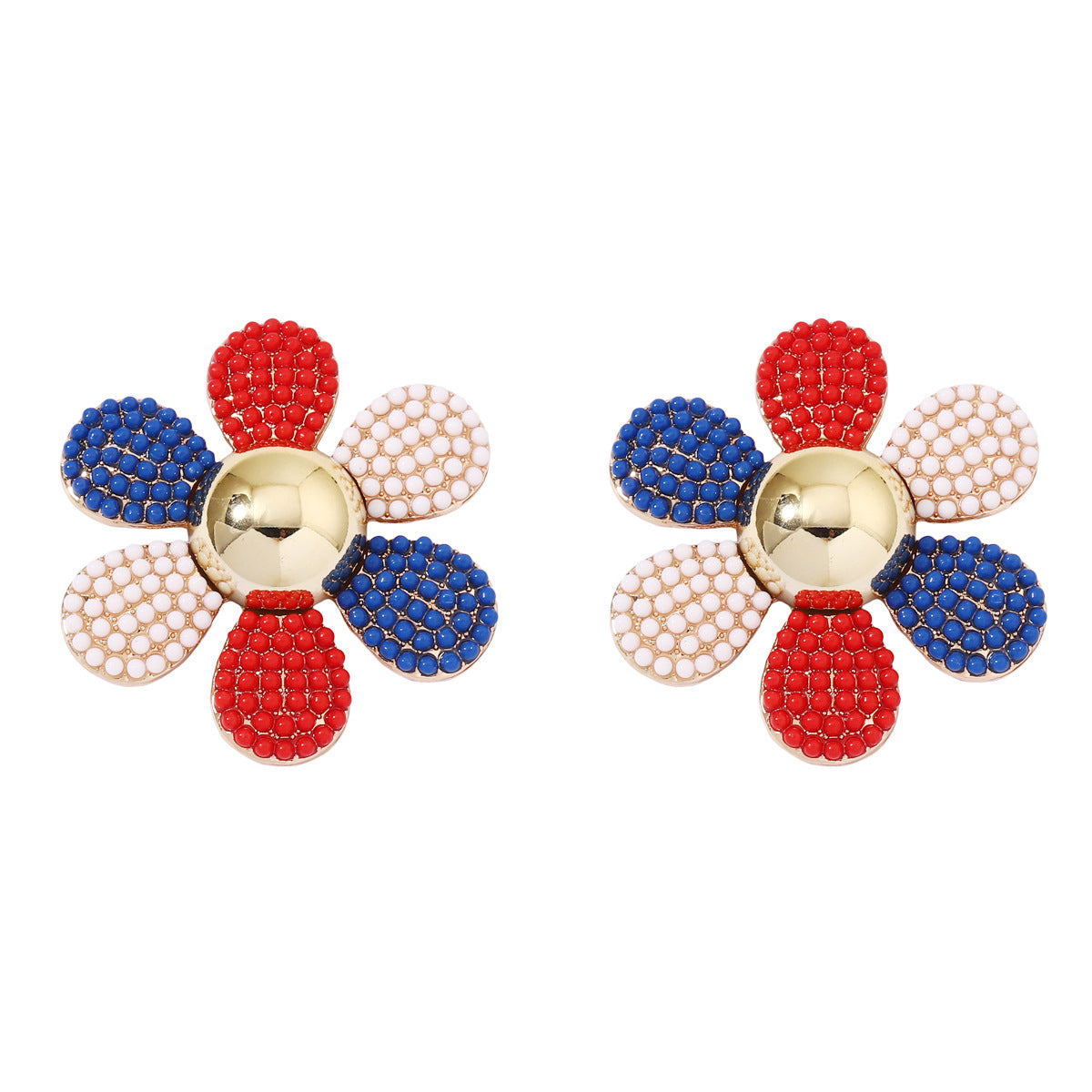 Rainbow Pearl Multi Rhinestone 18K Gold Stud Anti Tarnish Earring Bulk