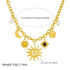 Celestial Sun Moon Pearl Gold Plated Charm Stainless Steel Necklace Bulk
