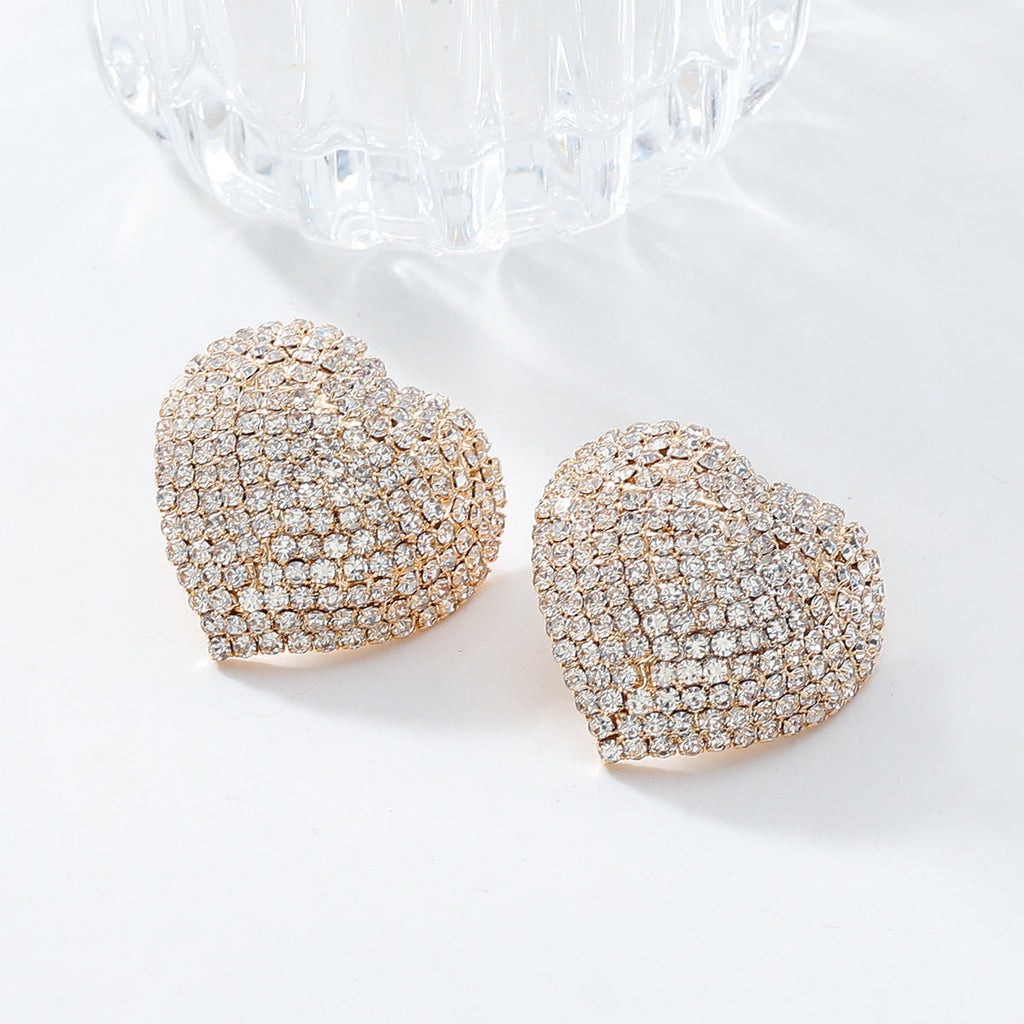 Heart Red Black Gold Silver Rhinestone Crystal Stud Earring Women Bulk