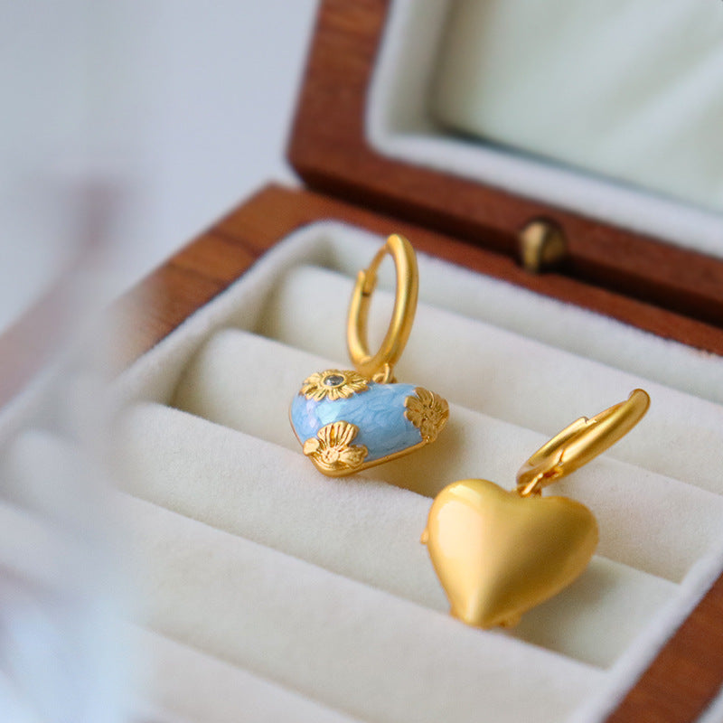 Heart Blue Gold Anti Tarnish Necklace Pendant Chain Earring Set Bulk