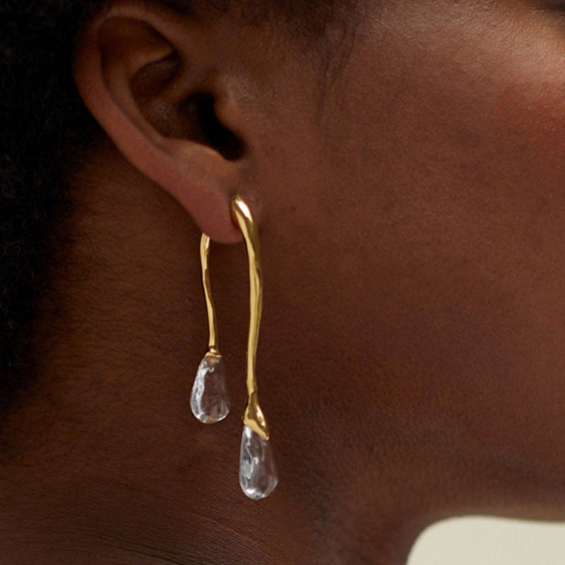 Luxury Sculptural Gold Plated Crystal Teardrop Dangler Earrings Bulk