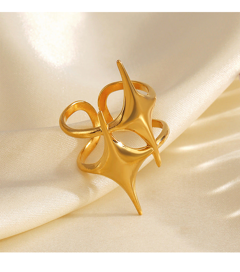 Dual Star Layer 18K Gold Silver Stainless Steel Adjustable Ring Bulk
