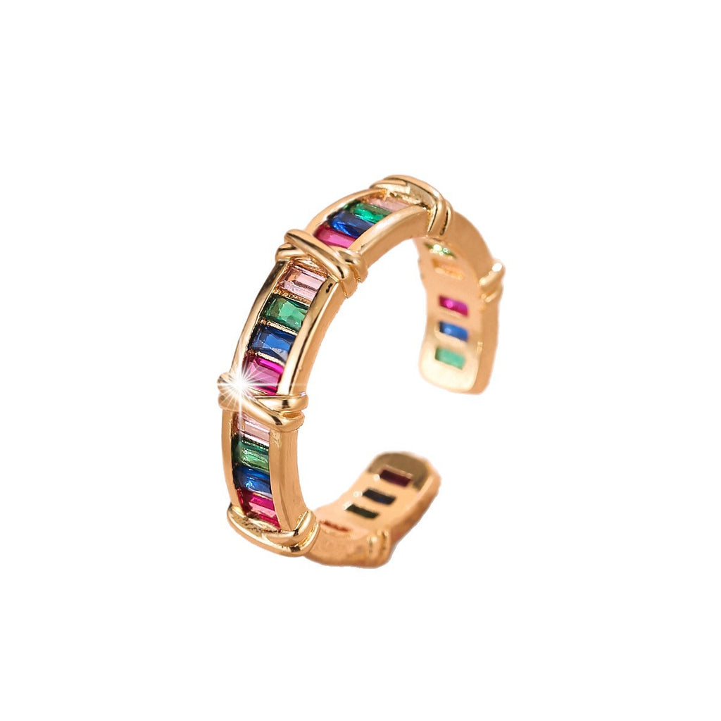 Luxury Gold Plated Multi Color Baguette Open CZ Copper Fancy Ring Bulk