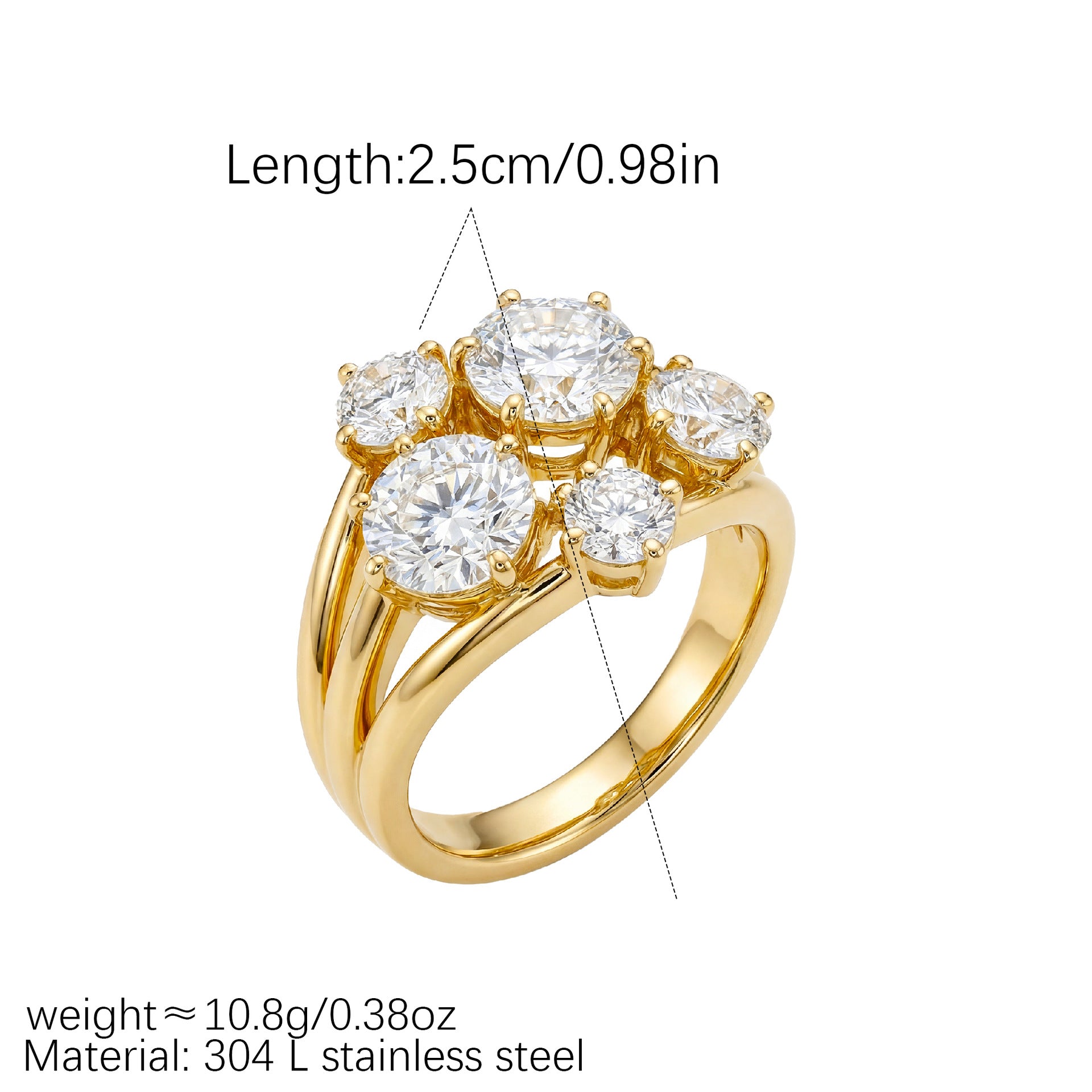 Gold Luxury Multi Stone Cubic Zirconia Copper Ring Women Bulk