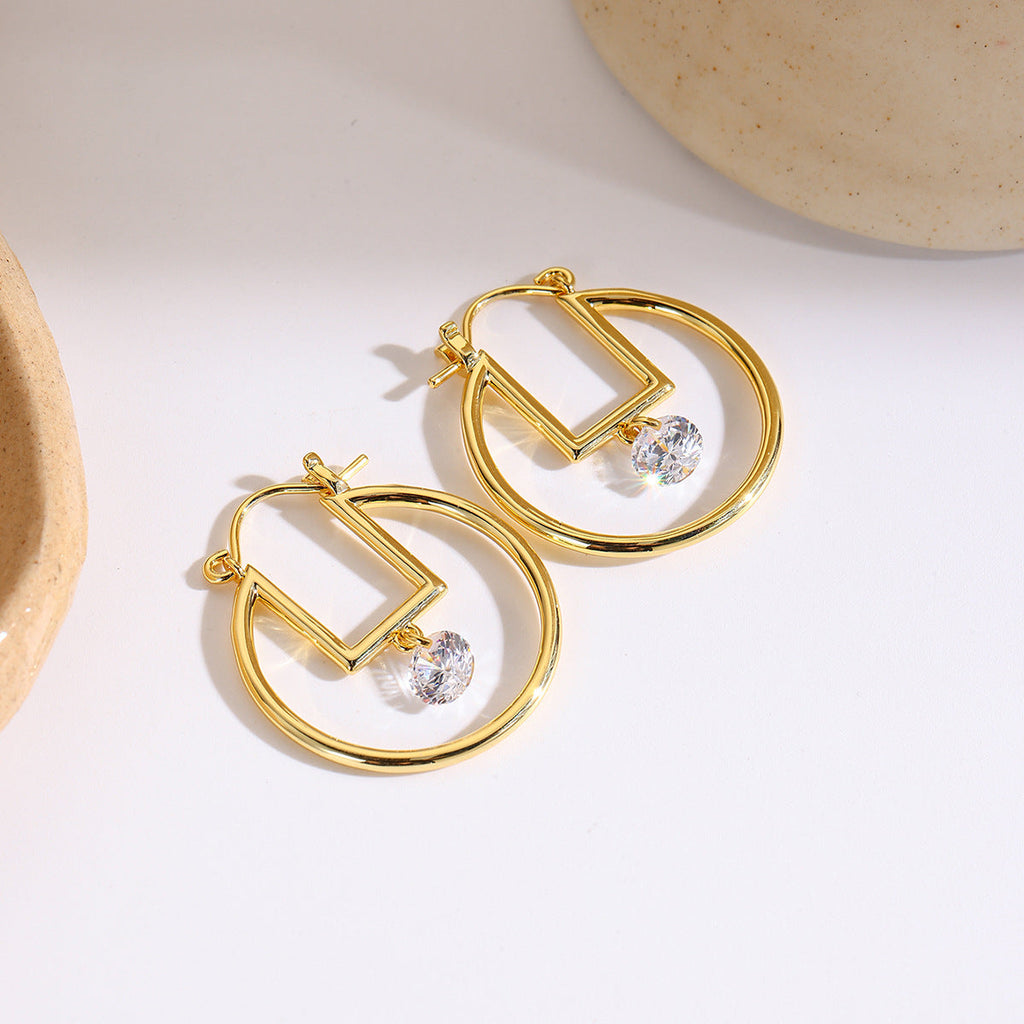 Gold Silver Circle-Square Cubic Zirconia Copper Drop Earrings Bulk
