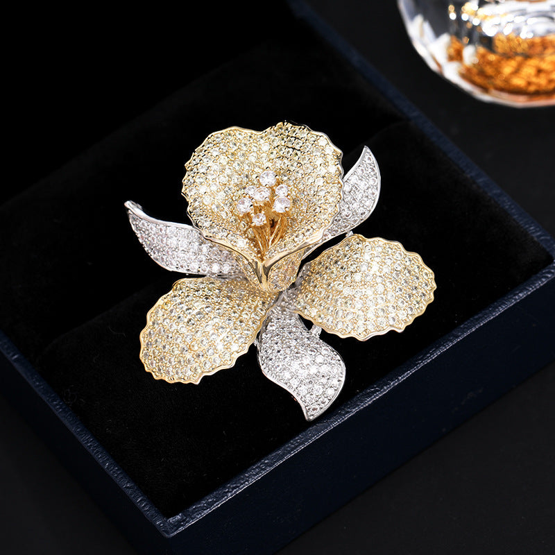 Floral Flower Silver Blue Gold Pink CZ Anti Tarnish Brooch Bulk