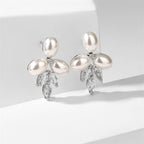 Wholesale Silver Plated Flower Pearl Anti Tarnish Copper Earrings