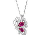 Butterfly Pink Silver CZ Anti Tarnish Necklace Earring Ring Set Bulk