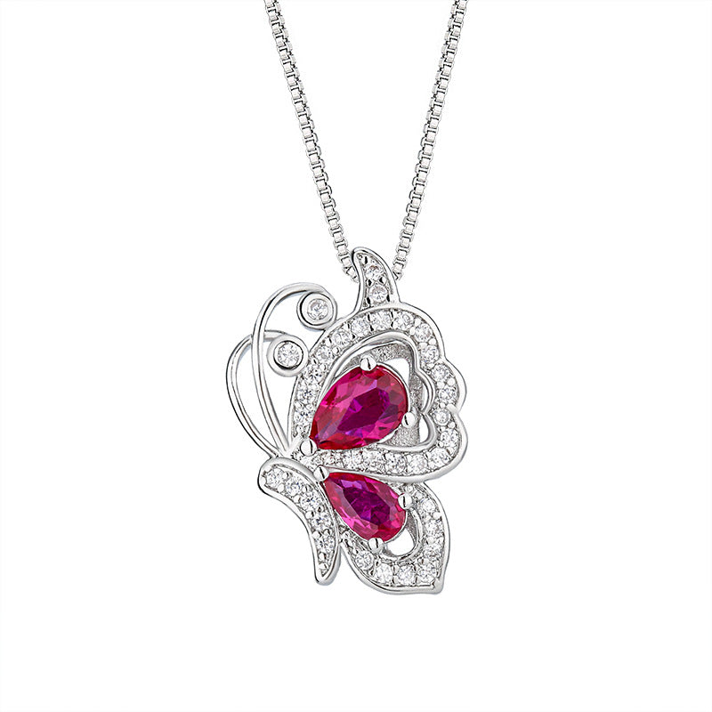 Butterfly Pink Silver CZ Anti Tarnish Necklace Earring Ring Set Bulk